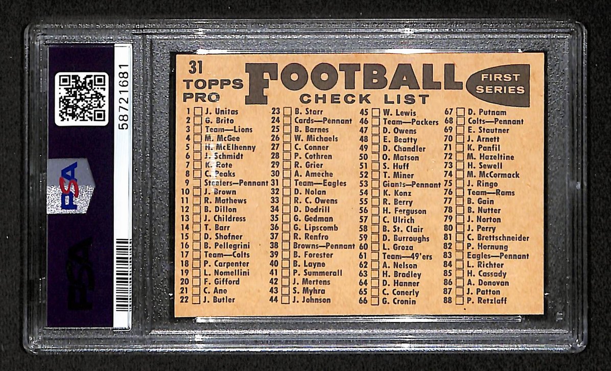Philadelphia Eagles 1959 Topps Card # 31  PSA 7 BA205036