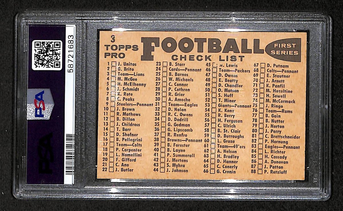 Detroit Lions 1959 Topps Card # 3  PSA 7 BA205037