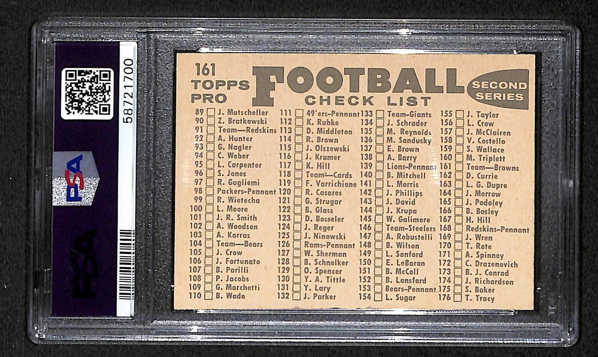 Cleveland Browns 1959 Topps Card # 161  PSA 5 BA205038