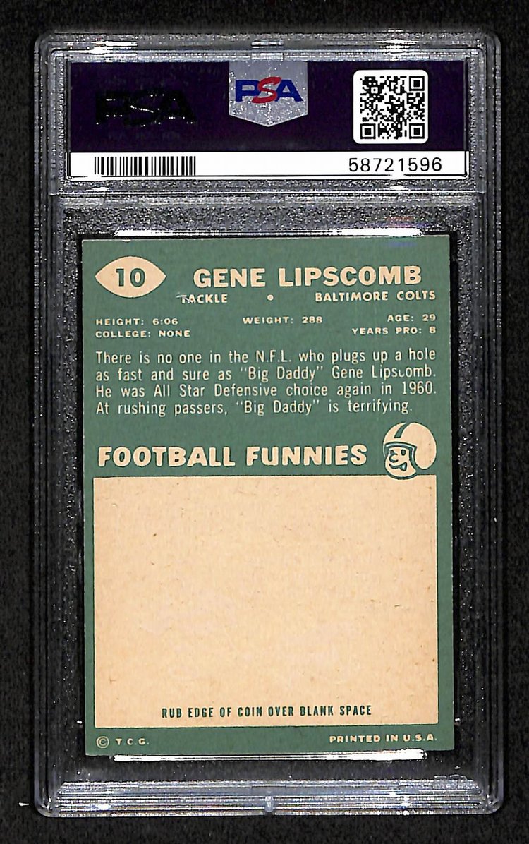 Gene Lipscomb 1960 Topps Card # 10 Baltimore Colts PSA 6 BA205044