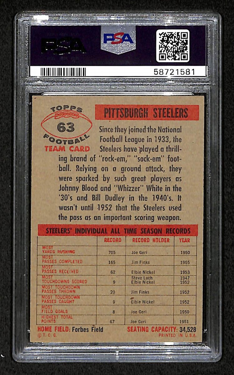 Pittsburgh Steelers 1956 Topps Card # 63  PSA 5 BA205047