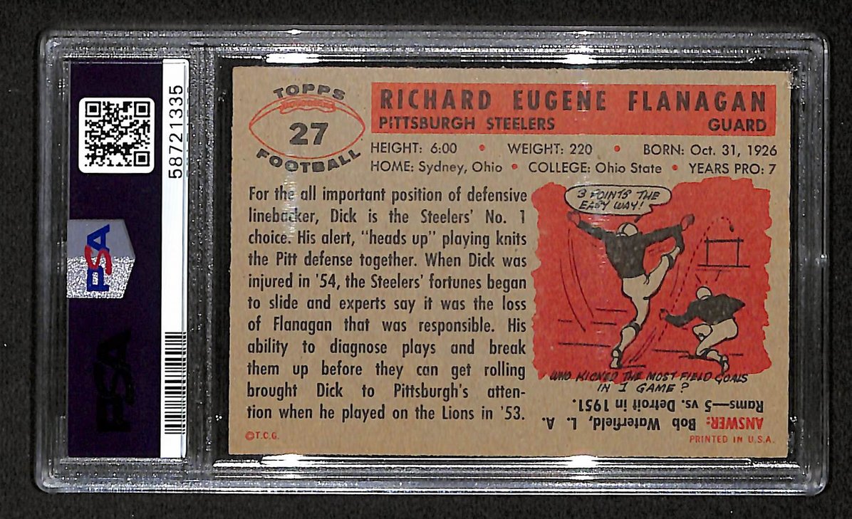 Dick Flanagan 1956 Topps Card # 27 Pittsburgh Steelers PSA 6 BA205050