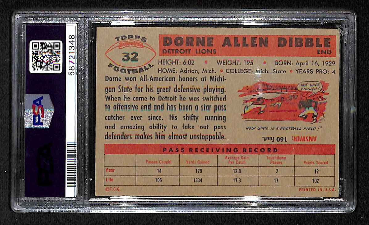 Dorne Dibble 1956 Topps Card # 32 Detroit Lions PSA 6 BA205052