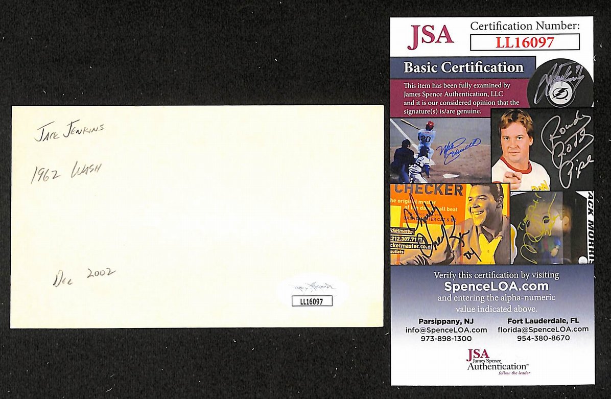 Jack Jenkins Dodgers Autographed/Signed 3x5 Index Card JSA BA205711