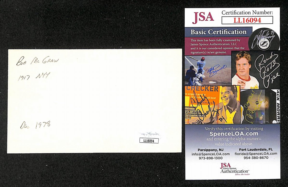 Bob McGraw Yankees Autographed/Signed 3x5 Index Card JSA BA205714