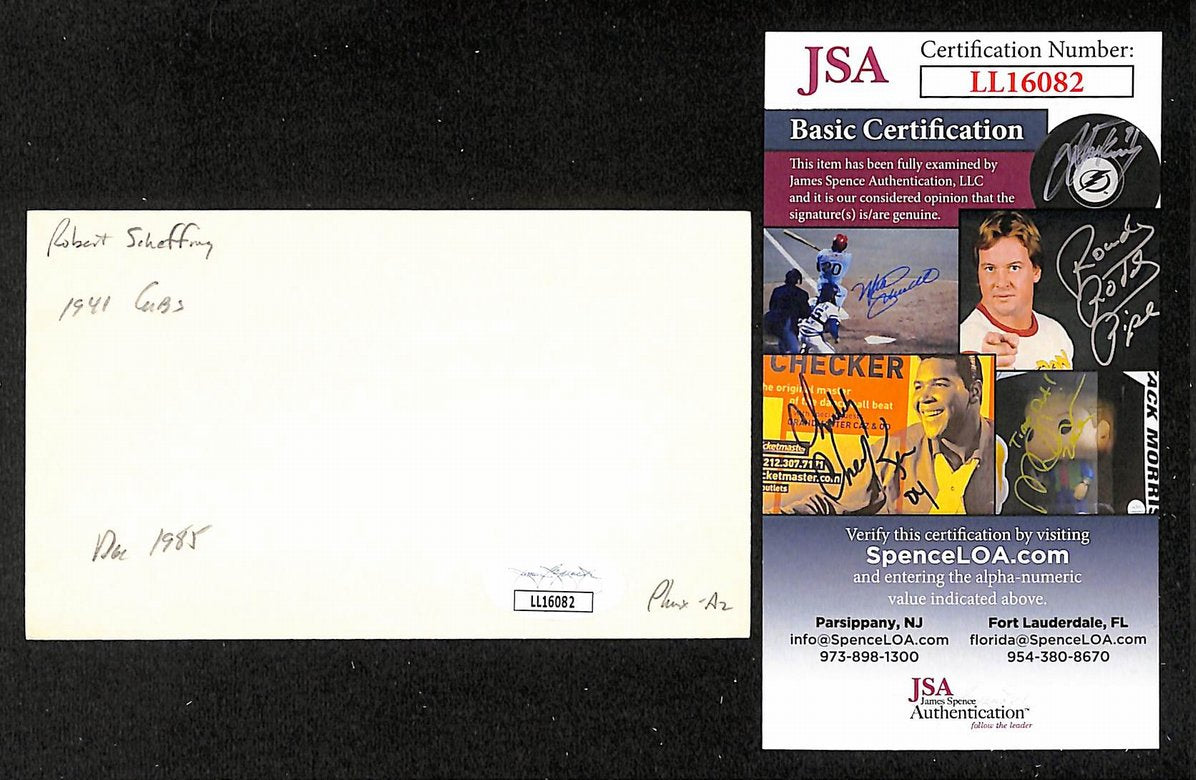 Bob Scheffing Cubs Autographed/Signed 3x5 Index Card JSA BA205717