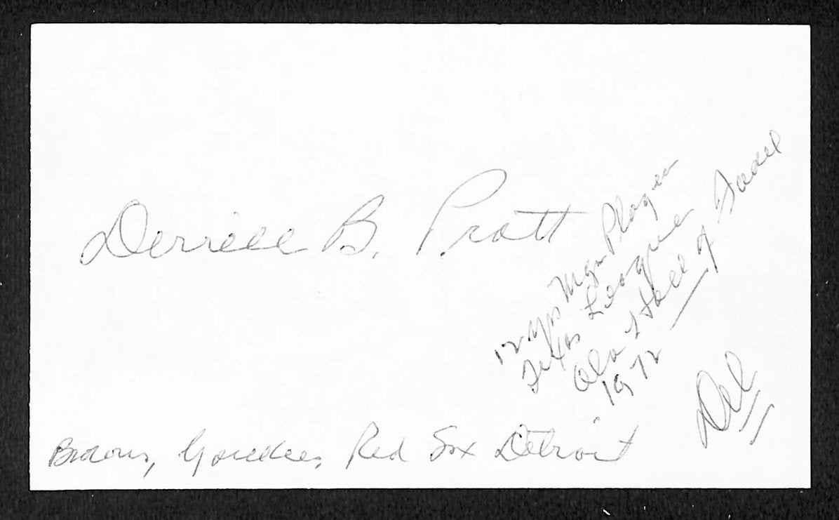 Derrill Pratt Yankees Autographed/Signed 3x5 Index Card JSA BA205720