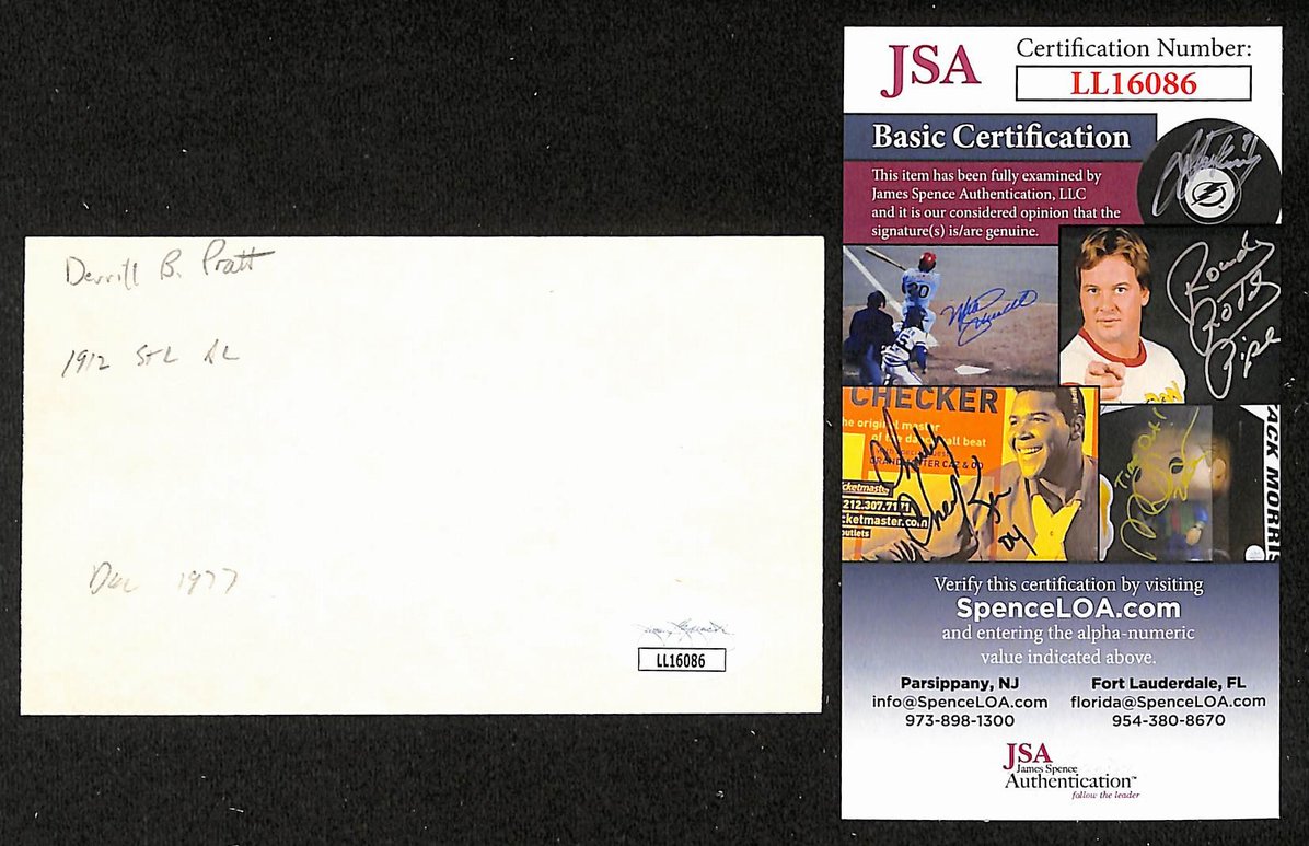 Derrill Pratt Yankees Autographed/Signed 3x5 Index Card JSA BA205720