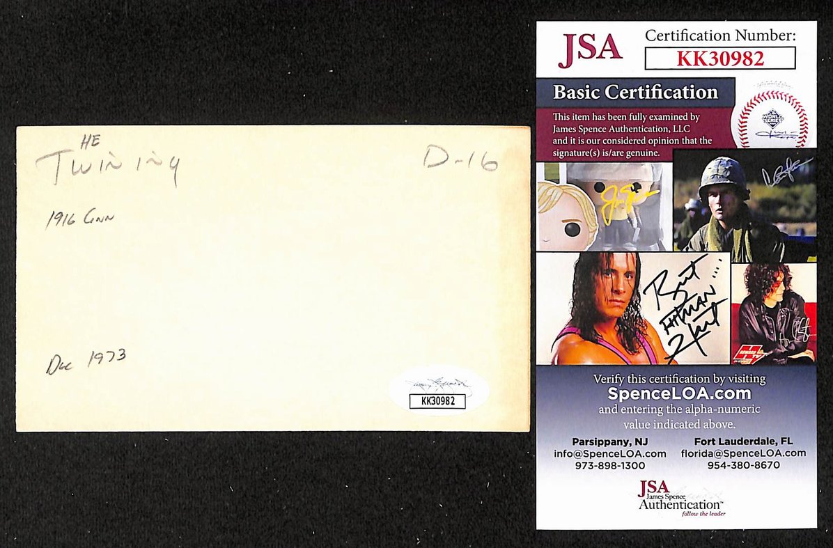 Twink Twining Reds Autographed/Signed 3x5 Index Card JSA BA205724
