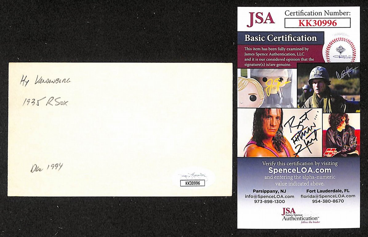 HY Vandenberg Giants Autographed/Signed 3x5 Index Card JSA BA205728