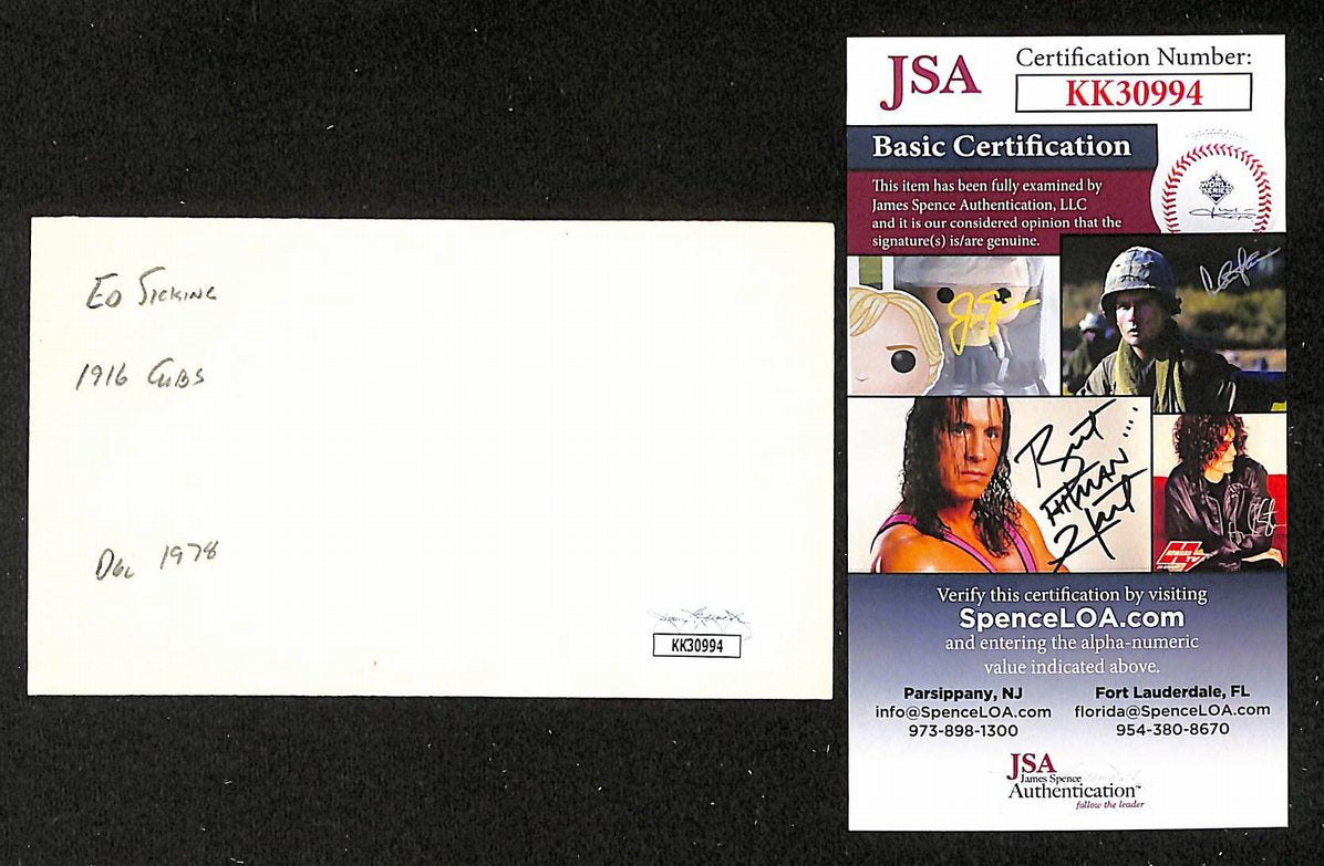 Ed Sicking Cubs Autographed/Signed 3x5 Index Card JSA BA205730