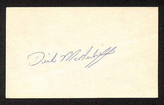 Dick McAuliffe Tigers Autographed/Signed 3x5 Index Card JSA BA205731
