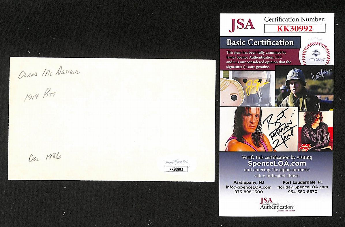 Dixie McArthur Pirates Autographed/Signed 3x5 Index Card JSA BA205732