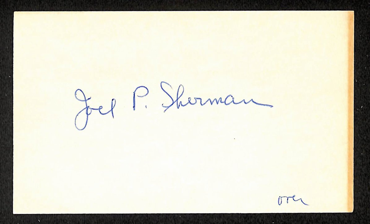 Joel Sherman Athletics Autographed/Signed 3x5 Index Card JSA BA205734