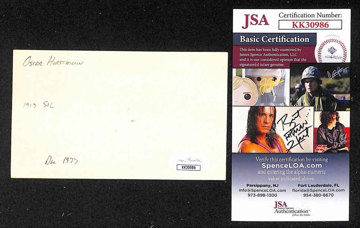 Oscar Horstmann Cardinals Autographed/Signed 3x5 Index Card JSA BA205736