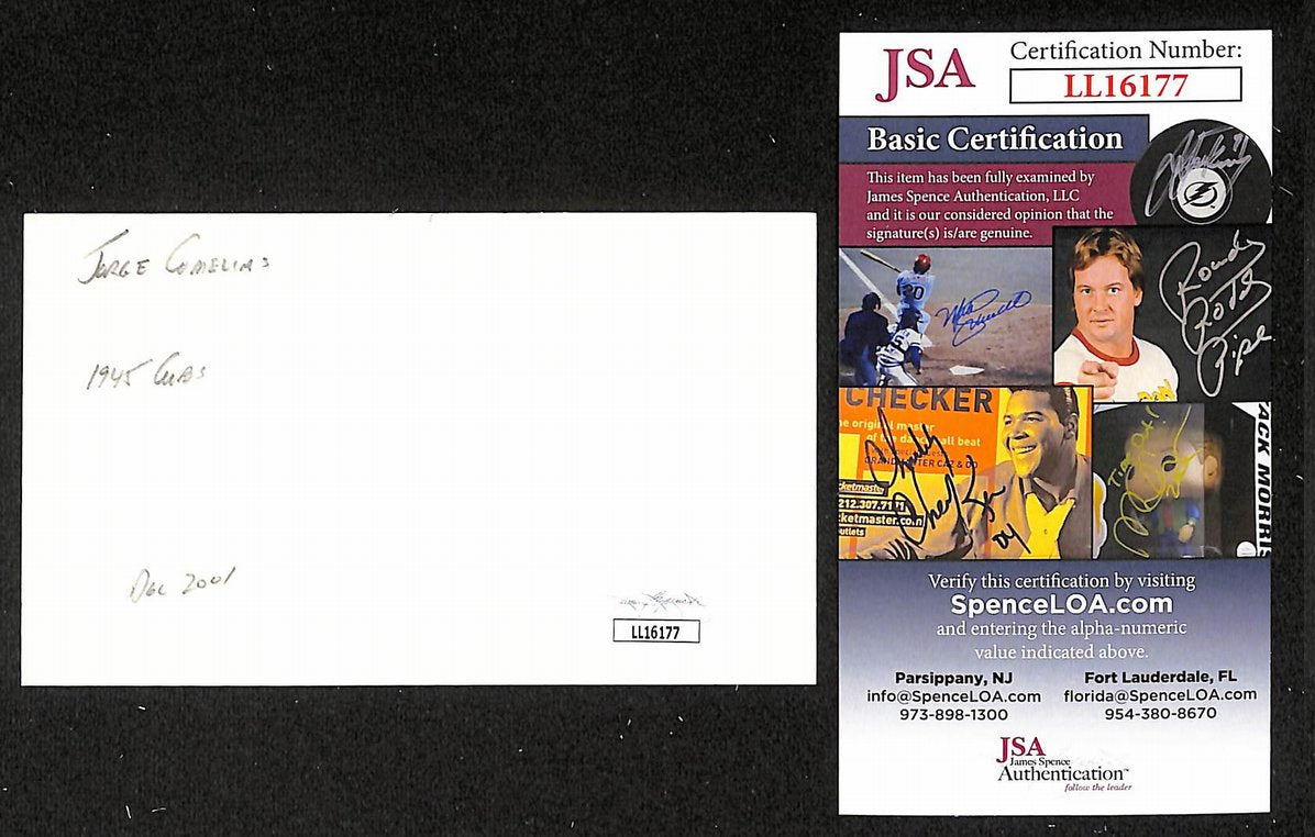 Jorge Comellas Cubs Autographed/Signed 3x5 Index Card JSA BA205740