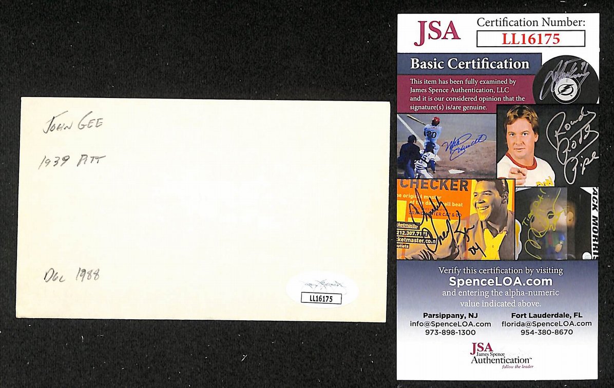 Johnny Gee Pirates Autographed/Signed 3x5 Index Card JSA BA205742