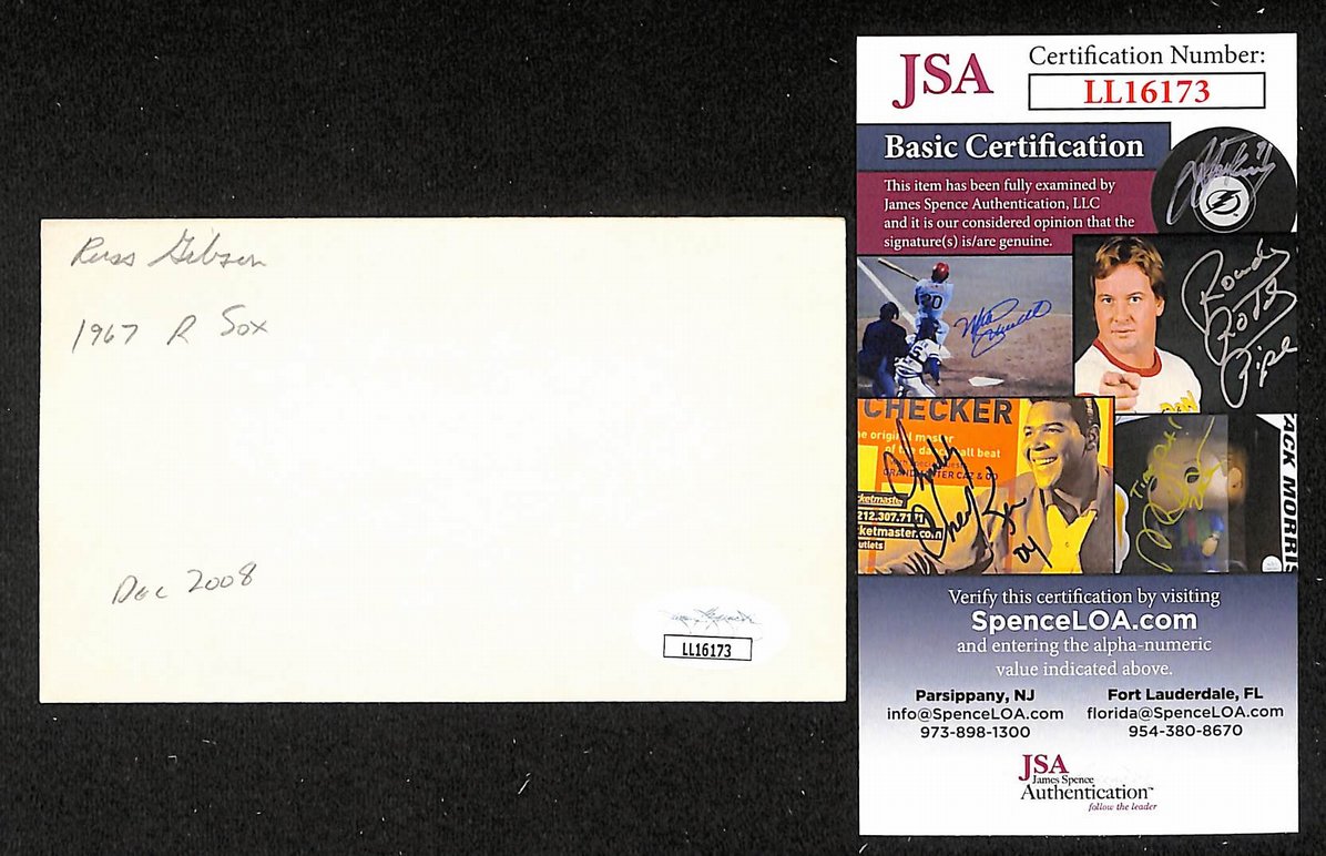 Russ Gibson Red Sox Autographed/Signed 3x5 Index Card JSA BA205744