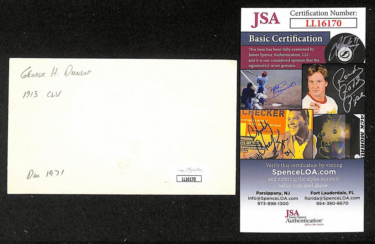 George Dunlop Cleveland Naps Autographed/Signed 3x5 Index Card JSA BA205746