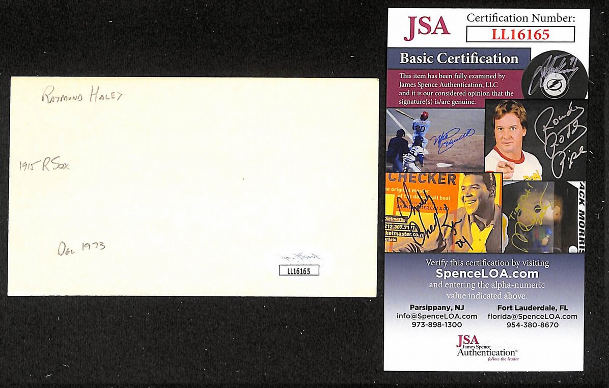 Raymond Haley Red Sox Autographed/Signed 3x5 Index Card JSA BA205748