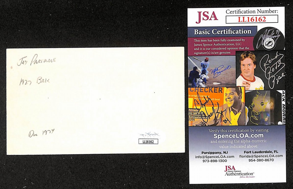Jay Partridge Brooklyn Robins Autographed/Signed 3x5 Index Card JSA BA205749