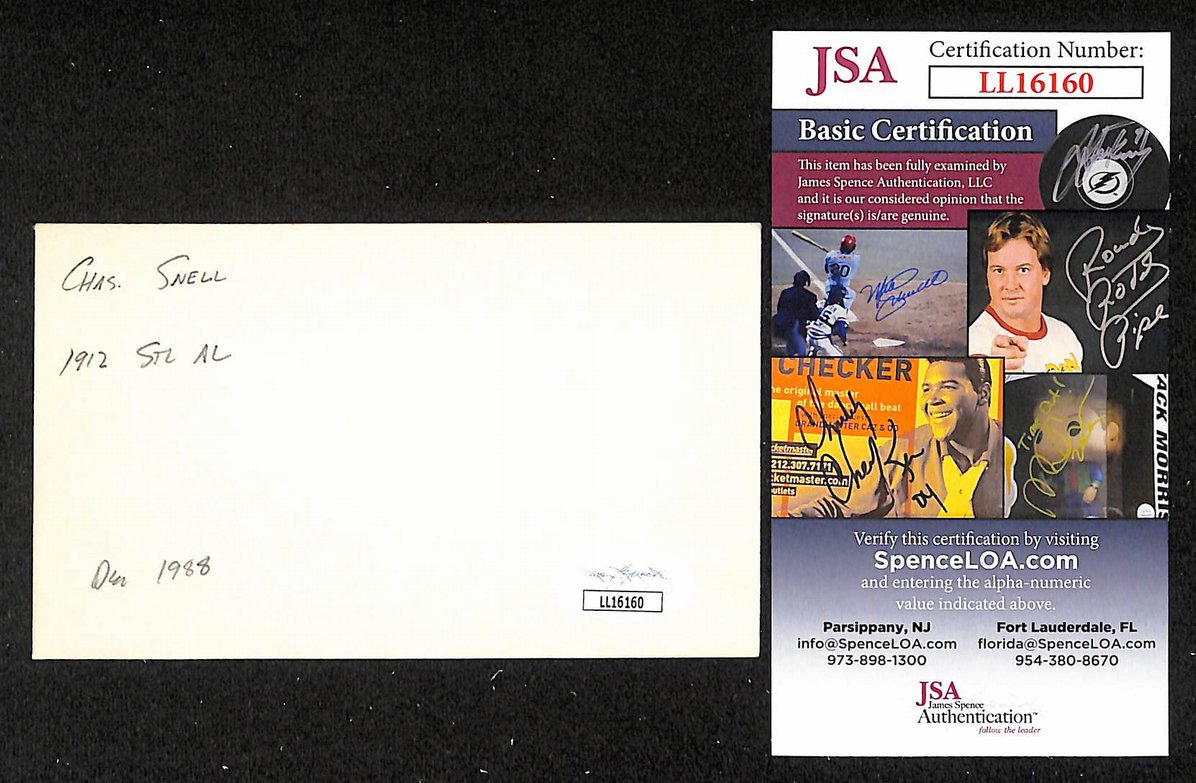 Charlie Snell Browns Autographed/Signed 3x5 Index Card JSA BA205751