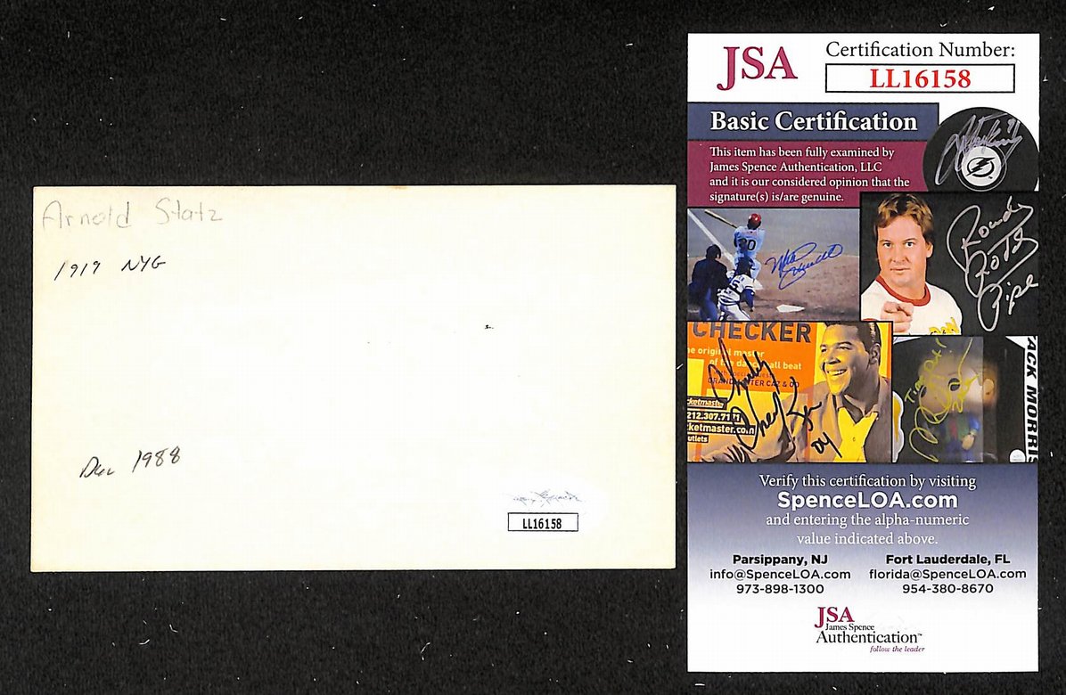 Jigger Statz Red Sox Autographed/Signed 3x5 Index Card JSA BA205753