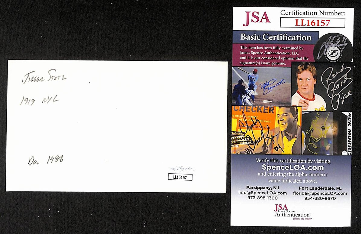 Jigger Statz Red Sox Autographed/Signed 3x5 Index Card JSA BA205754