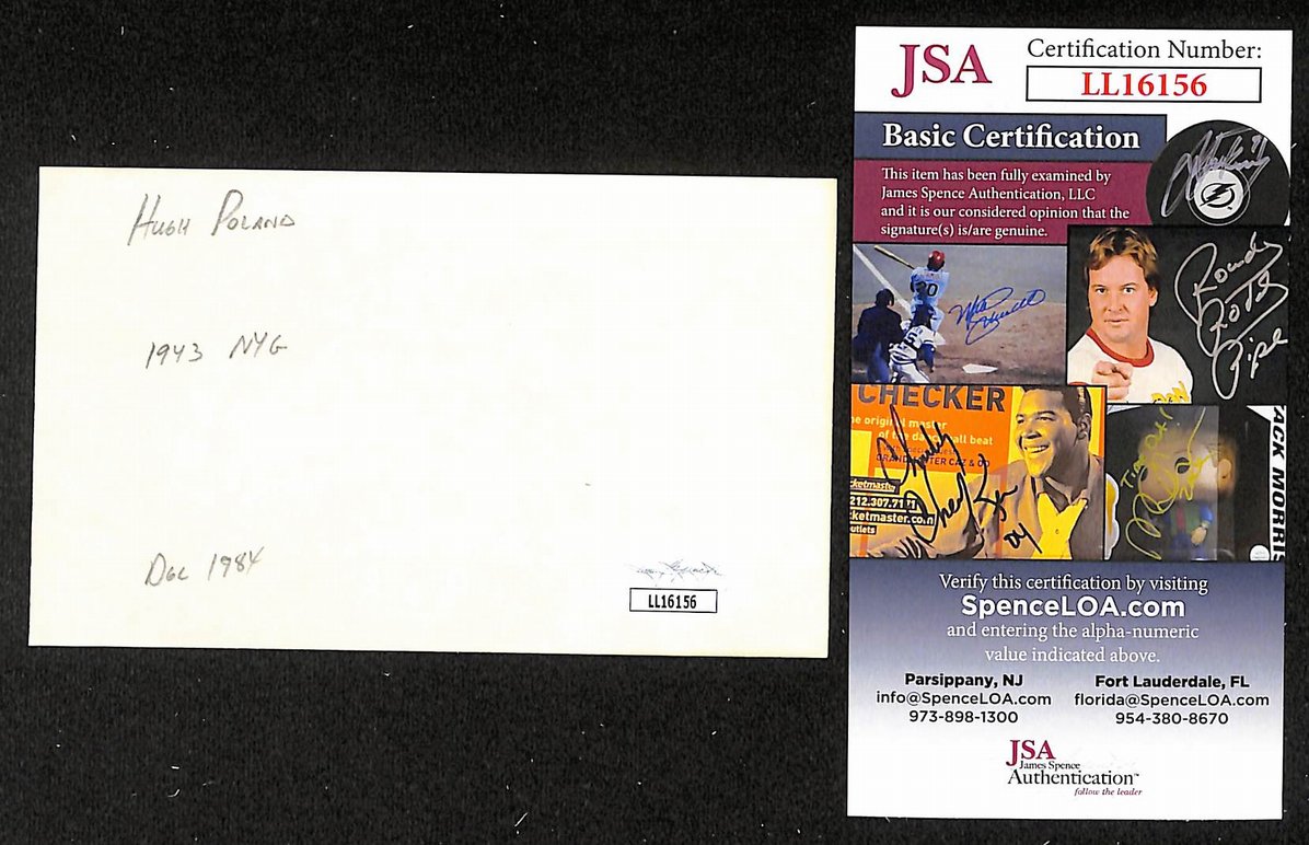 Hugh Poland Braves Autographed/Signed 3x5 Index Card JSA BA205755