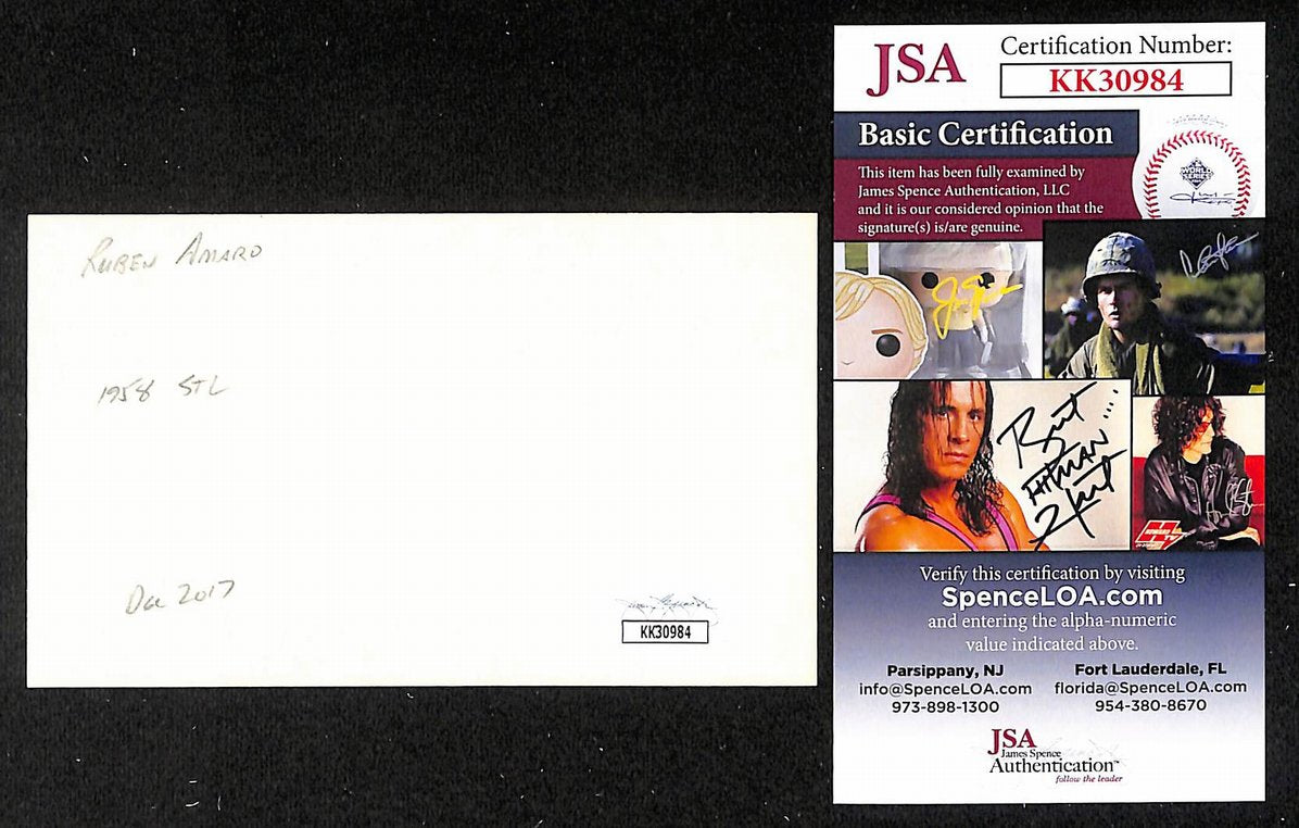 Ruben Amaro Phillies Autographed/Signed 3x5 Index Card JSA BA205758