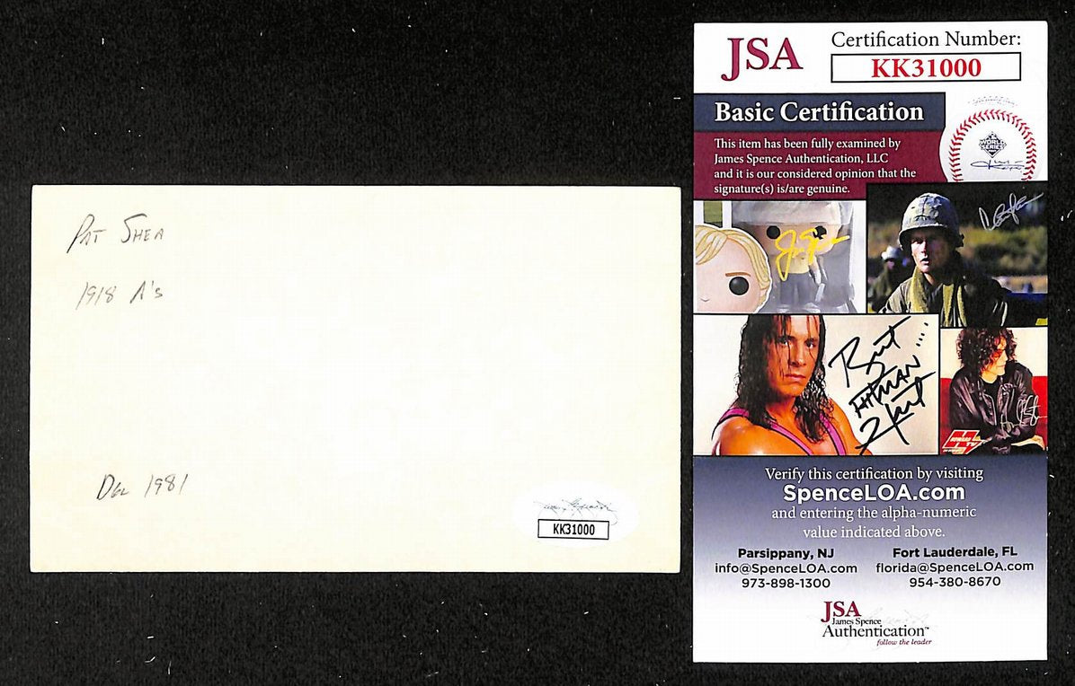 Pat Shea Athletics Autographed/Signed 3x5 Index Card JSA BA205759