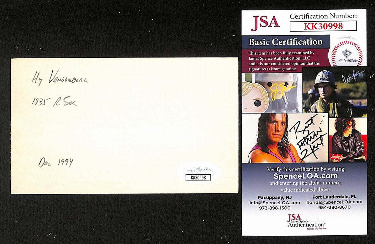 HY Vandenberg Giants Autographed/Signed 3x5 Index Card JSA BA205760