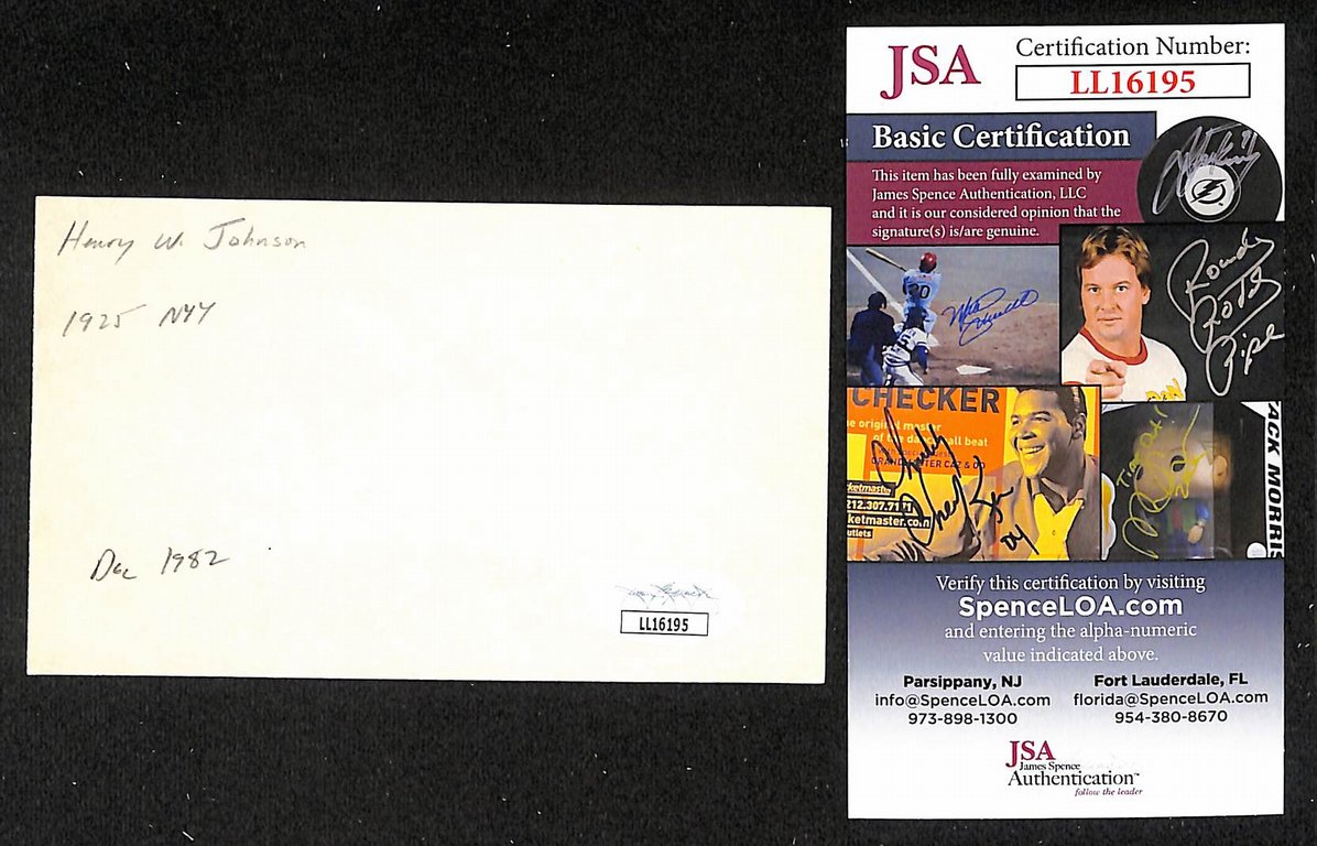 Henry Johnson Yankees Autographed/Signed 3x5 Index Card JSA BA205764