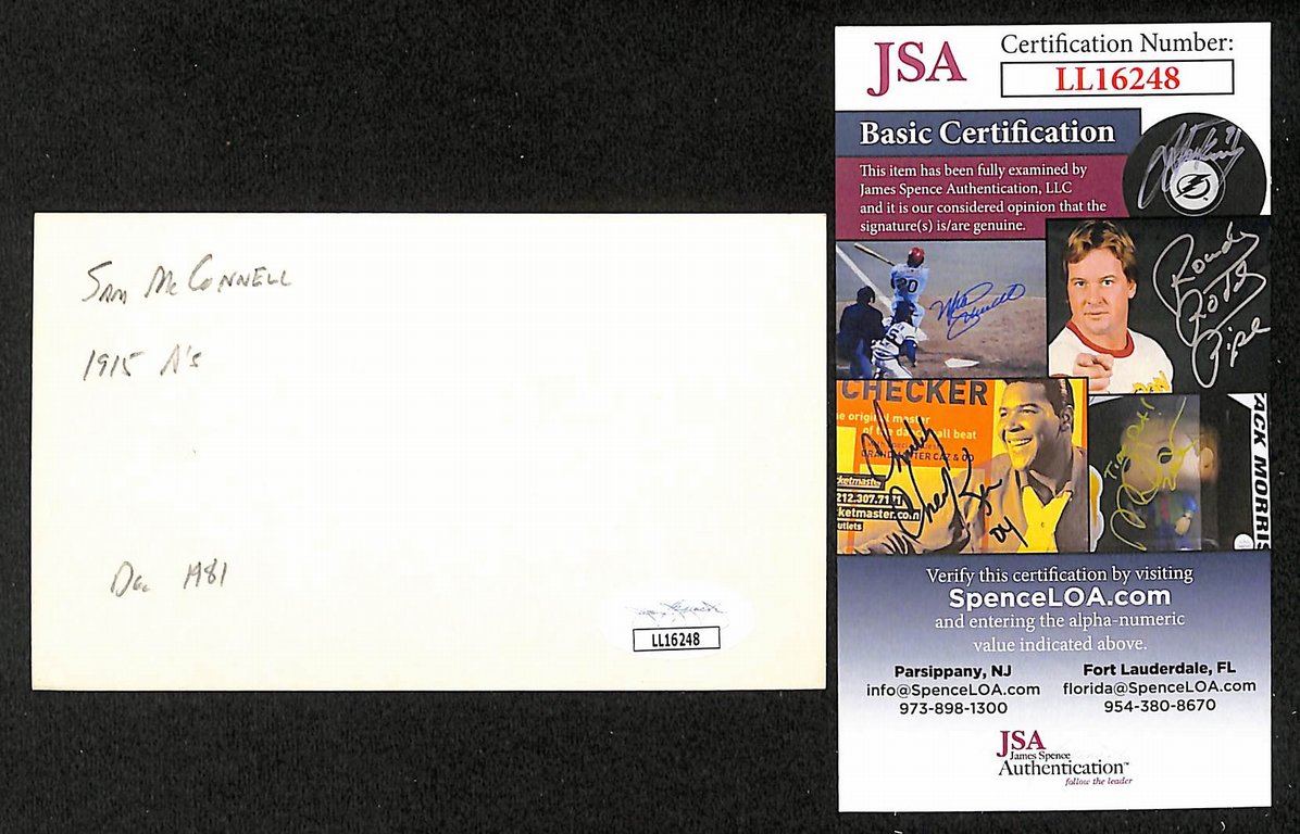 Sam McConnell Athletics Autographed/Signed 3x5 Index Card JSA BA207661