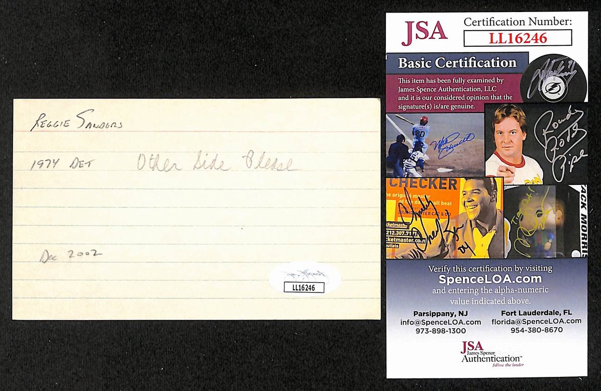 Reggie Sanders Reds Autographed/Signed 3x5 Index Card JSA BA207662
