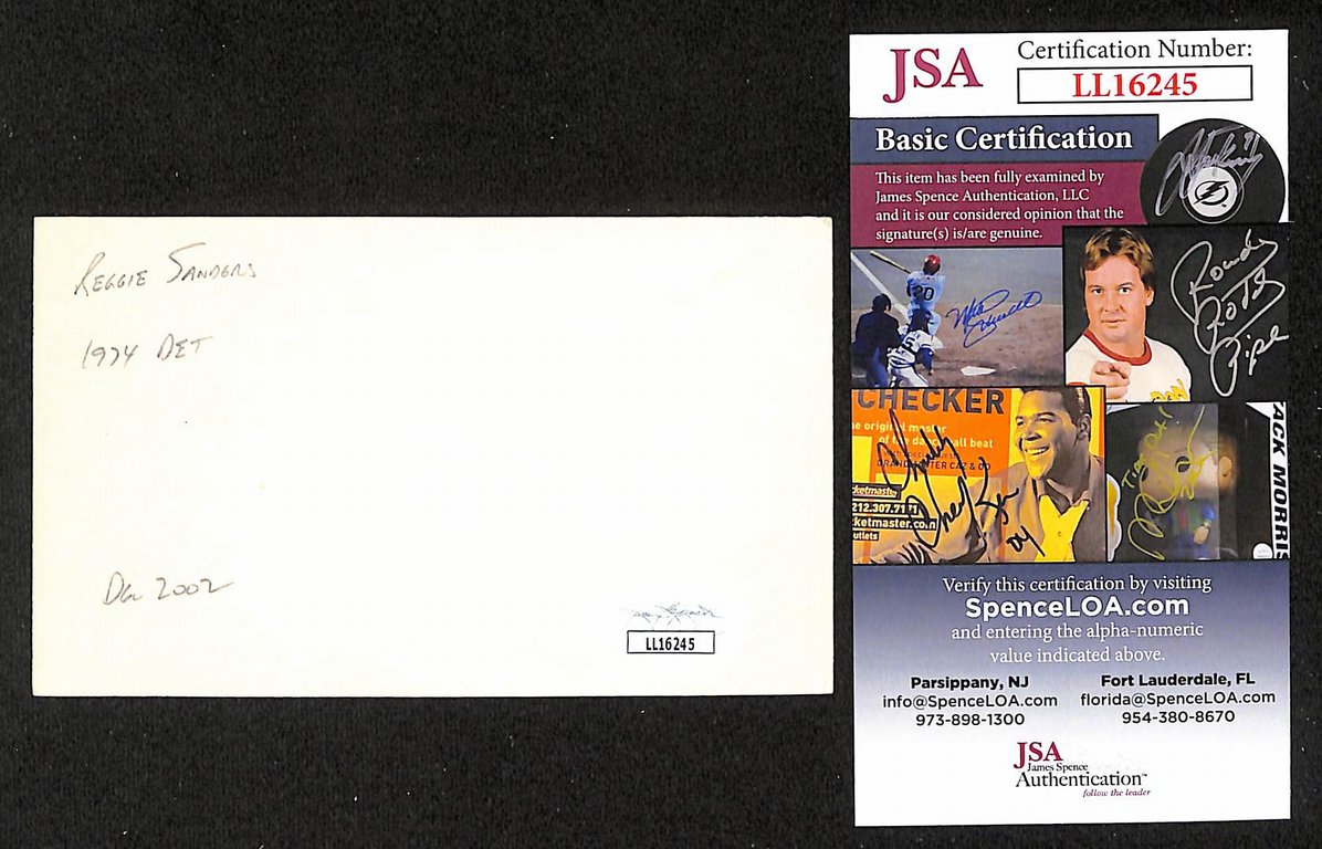 Reggie Sanders Reds Autographed/Signed 3x5 Index Card JSA BA207664