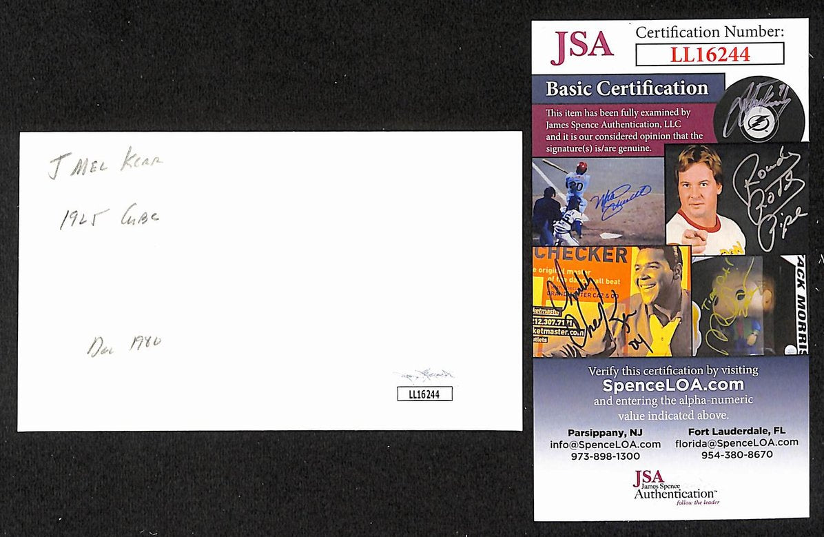 Mel Kerr Cubs Autographed/Signed 3x5 Index Card JSA BA207665