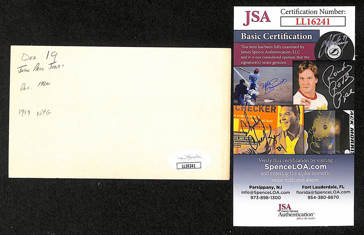 Johnny Jones Giants Autographed/Signed 3x5 Index Card JSA BA207667