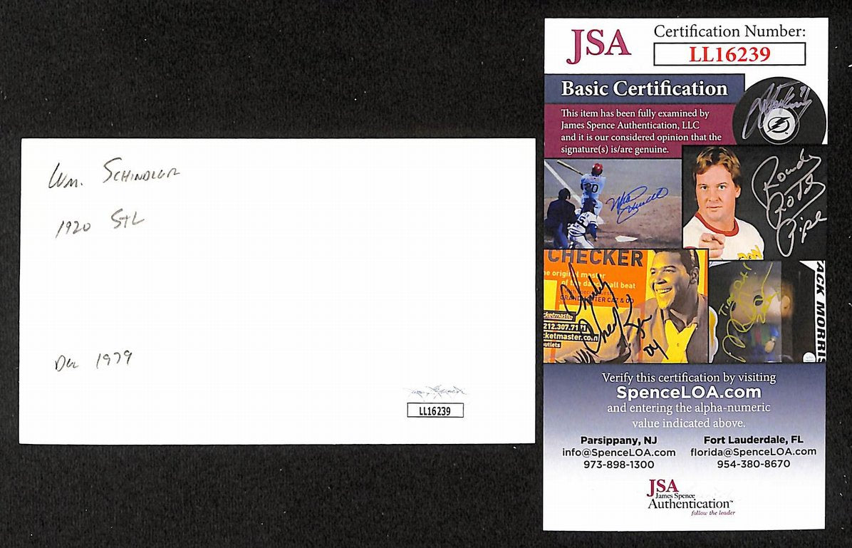 Bill Schindler Cardinals Autographed/Signed 3x5 Index Card JSA BA207669