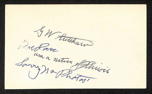 George Cutshaw Tigers Autographed/Signed 3x5 Index Card JSA BA207671