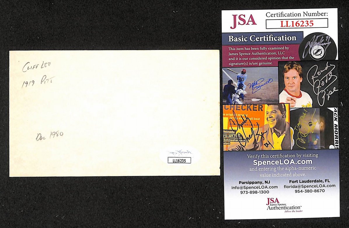 Cliff Lee Phillies Autographed/Signed 3x5 Index Card JSA BA207672