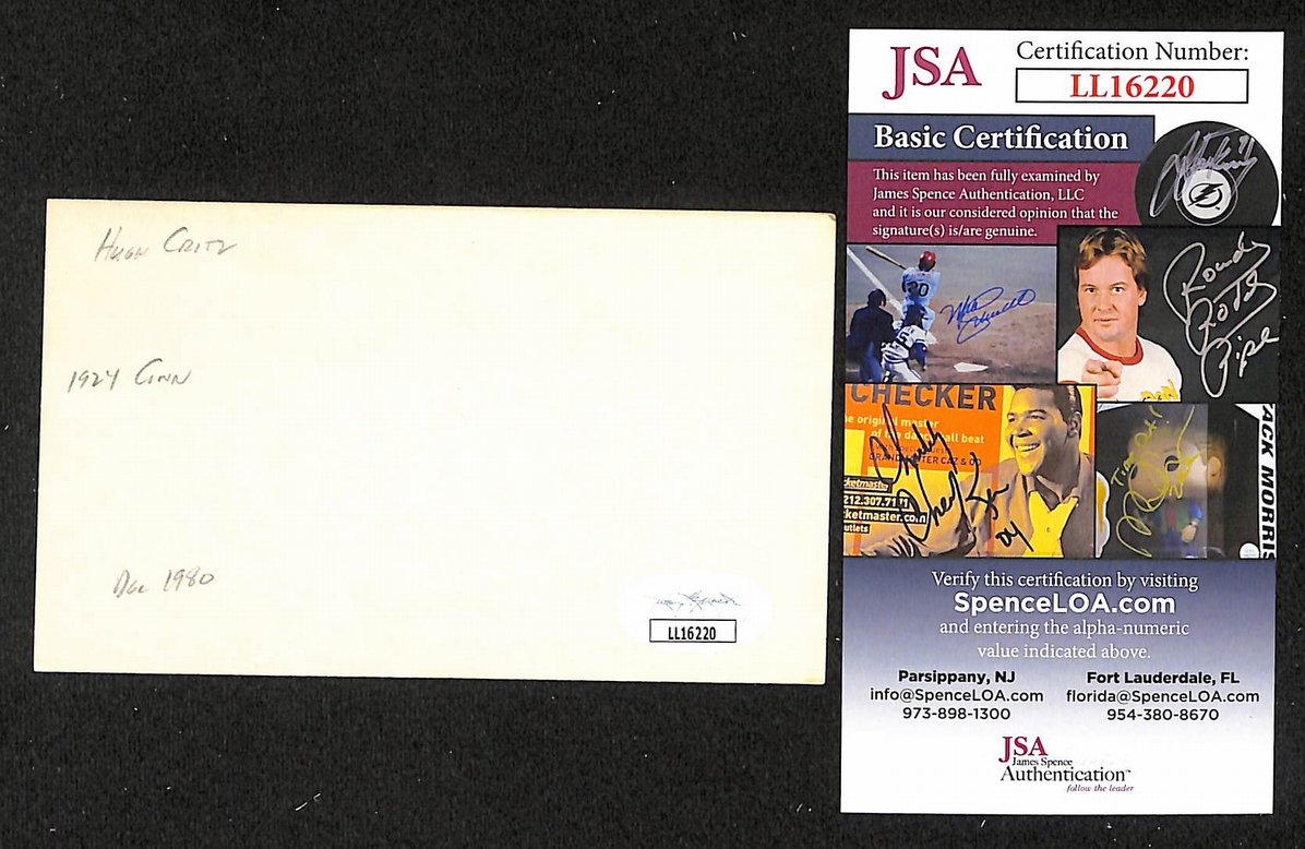Hugh Critz Giants Autographed/Signed 3x5 Index Card JSA BA207675