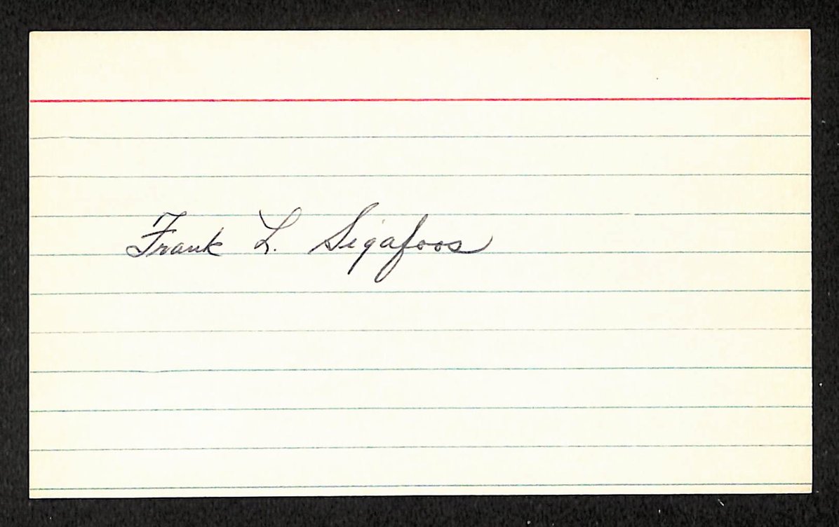 Frank Sigafoos Athletics Autographed/Signed 3x5 Index Card JSA BA207677