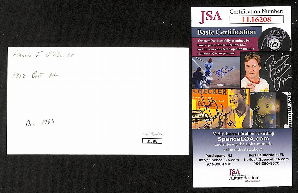 Frank O'Rourke Red Sox Autographed/Signed 3x5 Index Card JSA BA207685