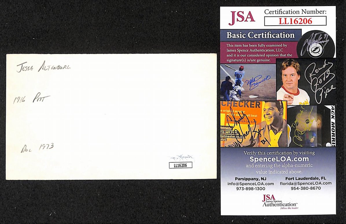 Jesse Altenburg Pirates Autographed/Signed 3x5 Index Card JSA BA207686