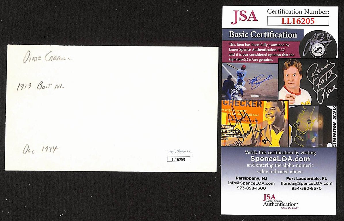 Dixie Carroll Braves Autographed/Signed 3x5 Index Card JSA BA207687