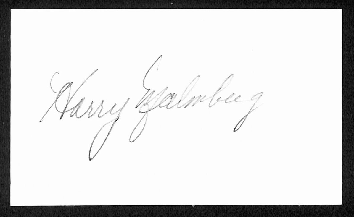 Harry Malmberg Tigers Autographed/Signed 3x5 Index Card JSA BA207689