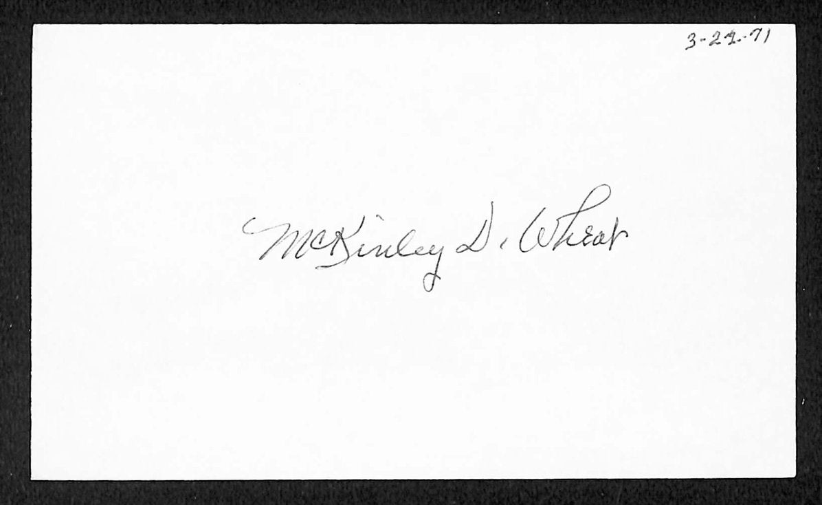 Mack Wheat Phillies Autographed/Signed 3x5 Index Card JSA BA207690