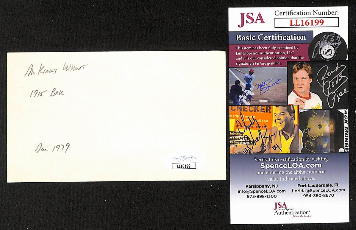 Mack Wheat Phillies Autographed/Signed 3x5 Index Card JSA BA207690