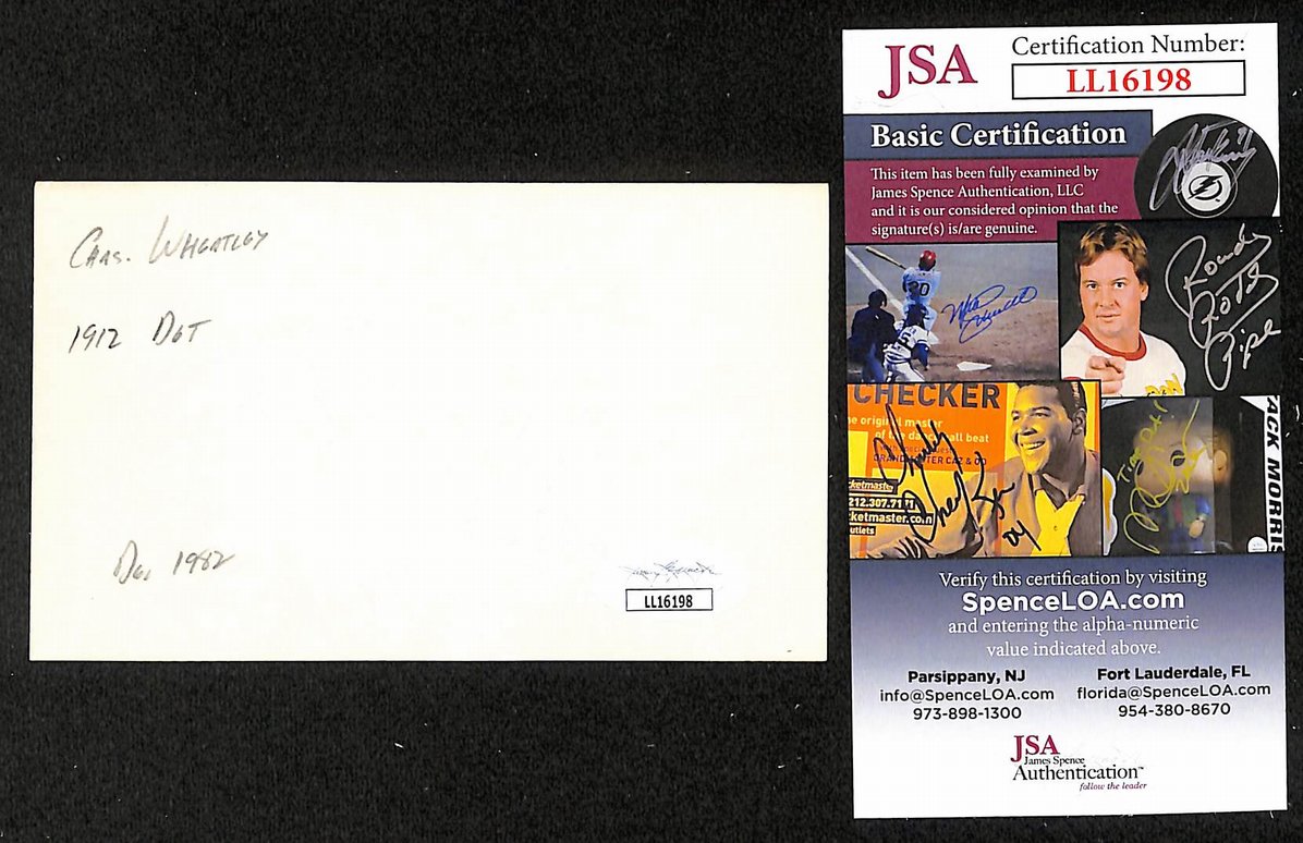 Charlie Wheatley Tigers Autographed/Signed 3x5 Index Card JSA BA207691